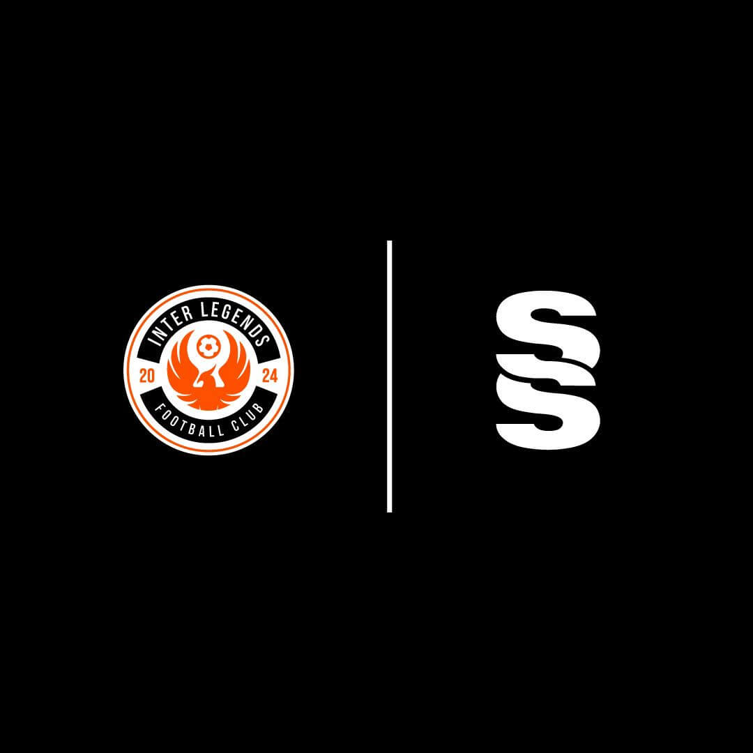 Inter Legends FC logo alongside Surridge Sports logo on a black background for 2025 partnership announcement.